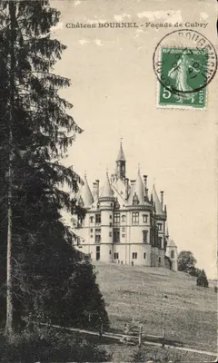 Bilhete postal antigo Castelo de Bournel Facha da Cubry