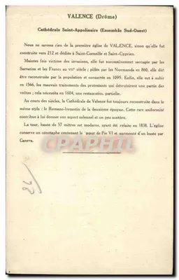 Valence (Drôme) — Catedral de São Appolinário (Conjunto Sudoeste) — Coleção da Kolarsine e da Solução Pautaube — Verso
