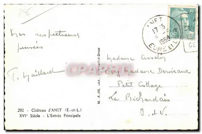 Castelo d'Anet — A Entrada Principal — M. AUBE, cat. Ham-cullet-Dreux — Verso