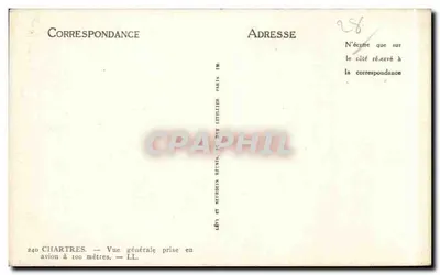 Chartres — Ogólny widok z lotu 100 metrów — Lévy i Neurdein, Paryż — Rewers