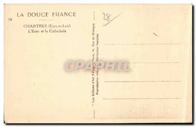 Chartres (Eure-et-Loir) — Rzeka Eure i Katedra — Wydawnictwo Sztuki YVON, Paryż — Rewers