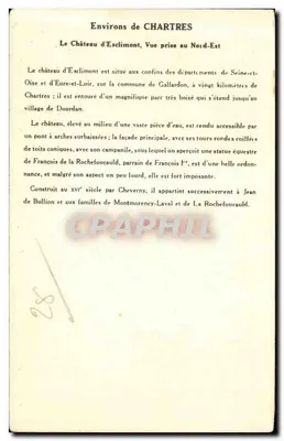 O Castelo de Esclimont — Vista tirada do Nordeste — Coleção de CHARTRES (2a Série, Solução Pautaubege) — Verso
