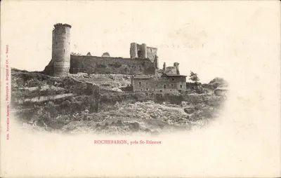 Castelo de Rochebaron — Ruínas de um castelo forte com torre redonda — Fototipia A. Berguet et Cie, Nancy