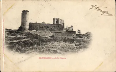 Rochebaron, perto de Saint-Étienne — ruínas de um castelo com torre redonda — Fototipia A. Burgrest e Cie, Nancy