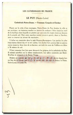 Le Puy (Haute-Loire) — Catedral Nossa Senhora (Transepto, cúpula e torre) — Coleção da Solução Pautaubege, 6ª Série — Verso