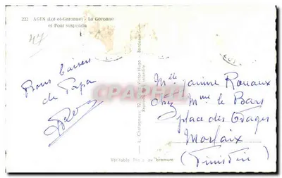 Agen (Lot-et-Garonne) — Pont suspendu — L. Chatagnéau, n°222 — Verso