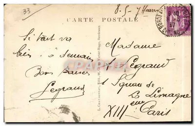 Bordeaux — Casa Gobineau — Vista das Alées de Tourny e Cours du XXe Juillet — Verso