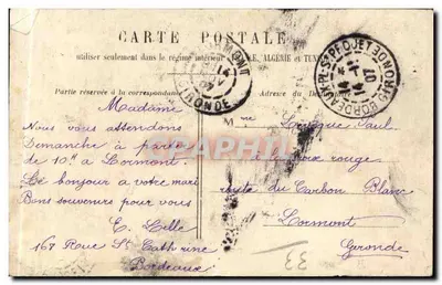 Antieke ansichtkaart Bordeaux De douanemolen — Achterkant