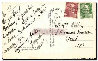 Bordeaux - Os quais e o ponte — Delbroy — Éditions Ren Aubaud & Cie — Verso