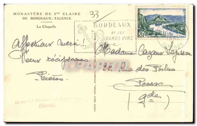Widok wnętrza kaplicy — Klasztor św. Klaudii w Bordeaux-Talence — Fotografia Hélio-Prêmes — Rewers