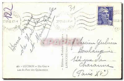 Jezioro w Parku Quinconces — Luchon — Wydawnictwo Labouche Irénées — Rewers