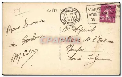 Toulouse - Place Esquirol — widok miejski z tramwajem i sklepem BIEC — wydawca CAE, nr 112 — Rewers