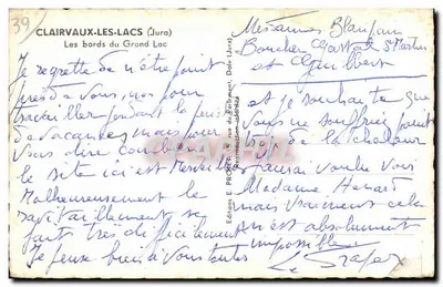 Clairvaux-les-Lacs (Jura) — Os bordos do Grande Lago — Edições E. Probert, rua do Parlamento, Dole — Verso