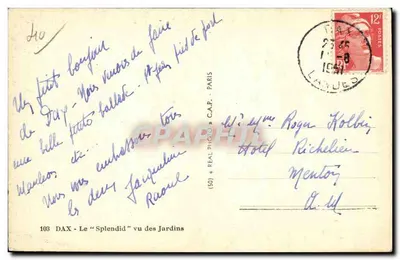 Dax - O "Splendid" visto dos Jardins — editor C.A.P. n°103 — Verso