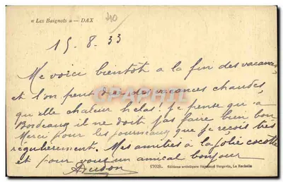 Les Baignols — DAX — Edições Artísticas Raymonde Bergevin — Verso