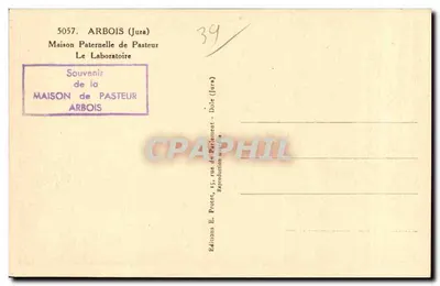 Laboratório — Maison Paternelle de Pasteur — Edições do Parlamento, Arbois (Jura) — Verso