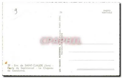 Okolice SAINT-CLAUDÉ (Jura) — Droga Gendarme — Le Chapeau — Wydawca: LES TIRAGES MODERNES, 4, rue Pasquier, PARIS (VIII) — Rewers