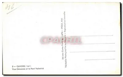 Cahors (Lot) — Vista Geral e o Pont Valentré — APA — Série das Cartas Postais — Verso