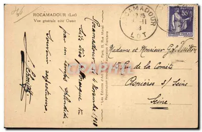 Rocamadour — Ogólny widok z zachodu — Les Éditions d'Art Vignier — Rewers