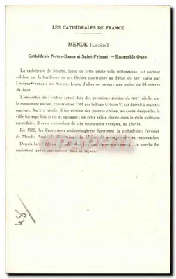Mende - Catedral Nossa Senhora de Nossa Senhora e São Primat — 6ª Série, Coleção da Solução Primat (Lozère) — Verso