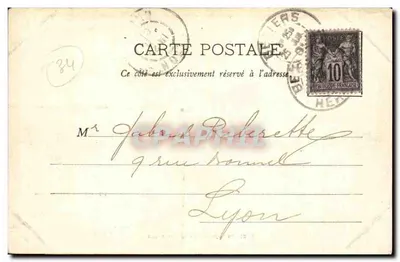 Péziers - Praça da Cidadela — fonte decorada com estátuas e palmeiras — J. Farine, editor, Le Locle, n°426 — Verso