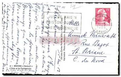 Béziers — Rzeka L'Orb i Katedra — wydawca APA — Rewers