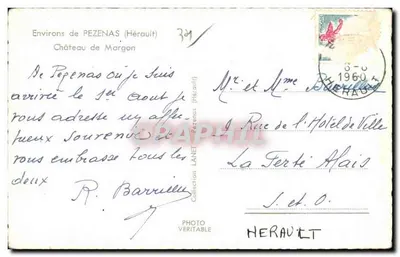 Castelo de Margon — Arredores de PEZENAS (Hérault) — Foto Verdadeira — Verso