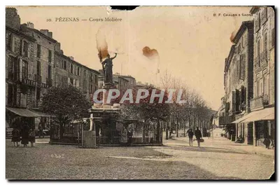 Bilhete postal antigo Pezenas Cours Moliere