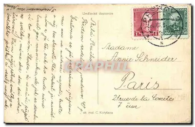 Crianças decorando um abeto de Natal — texto 'Veselé Vánoce' — editor ak. mal. C. Kolyšana — Verso