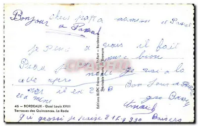 Bordeaux - Margem de Louis XVIII — Terrasses dos Quinconces, A Baía — Edições BLQC Frères — Verso