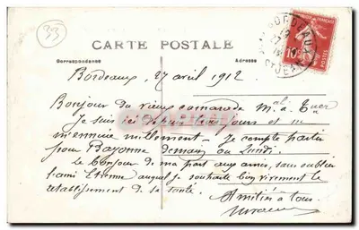 Bordeaux — Place de la Gare du Midi — A.H. 72 — Rewers