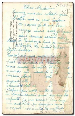 Estatua de Gambetta — Bordeaux — Editor Elcie, n° 107 — Verso