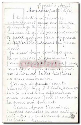 Enfant jouant de la trompette avec des oiseaux — John Willi — n°7257/3 — Verso