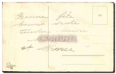 Fille avec chien et fleurs — Bonne fête — éditeur Pittius n°731 — Verso