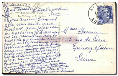 Castello e fiume ad Acquigny — Editore non identificato, numero di serie non visibile — Verso