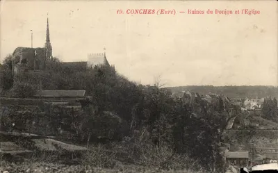 Conches (Eure) — Ruínas do Donjon e da Igreja