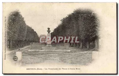 Breteuil (Eure) - As Promenades des Plesses e Estátua Ribot — Impressora Clássica D. Cuesnot, n°6