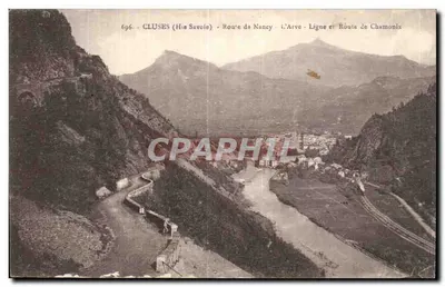 Cluses (Haute-Savoie) — vista panorâmica do vilarejo, do rio Arve e das estradas — editor L. Faure, n° 696