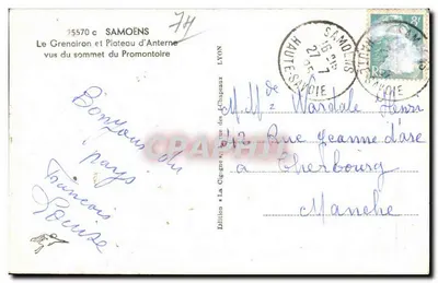 Le Grenairen i Plateau d'Anterne widziane z szczytu Promontoire — Samoëns, Alpy Wysokie — Wydawnictwo La Cigogne, Lyon — Rewers