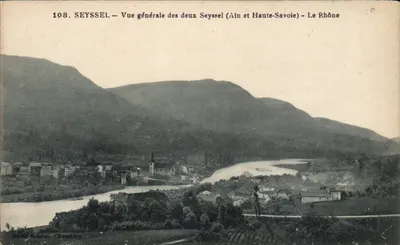 Seyssel — Vista geral dos dois Seyssel (Ain e Alta Saboia) — O Rio Reno — Foto Grimal, Chambéry