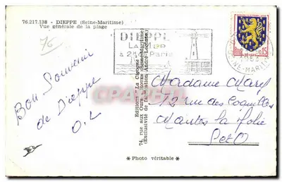 Dieppe — Vista geral da praia — Edições La Cigogne — Verso