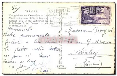 Algemene uitzicht van het haven van Dieppe — Uitgever Étrel, n° 5154 — Achterkant