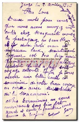 Piacere in spiaggia — Julot e Torine a cavallo su un asino — serie 465 — editore G. Artaud, Nantes — Verso