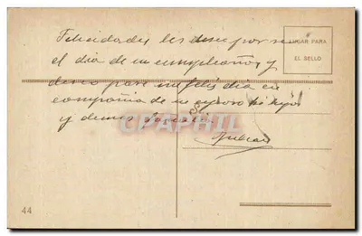 Um homem idoso e uma mulher em paisagem rural — desenho de R. Vicedar — série 44 — Verso