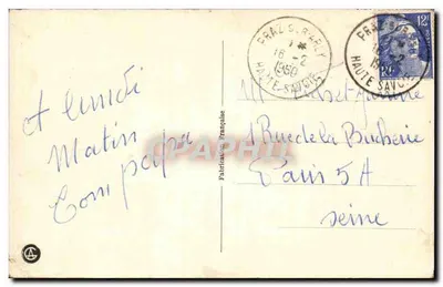 Esquiadores carregando um ferido — A. LELLY — Fabricação Francesa — Verso