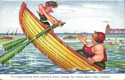 Dois homens em uma piragua — caricatura — Ra Bray