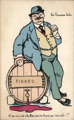 O Novo Rico — caricatura de um homem sobre um barril de Pinard — editor Ithi Paris