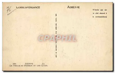 Haven van Dieppe — uitzicht op de kade en de boten — uitgever Levy, 331 rue de la Halle au Poisson, Dieppe — Achterkant