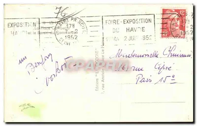 Le Havre — Wystawa 1952 — Wydawnictwo 'La Cigogne' — Rewers