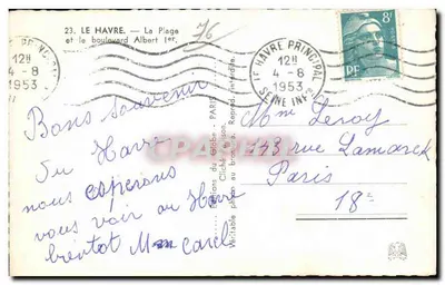Le Havre — Plaża i bulwary Albert I — Éditions du Globe, Paryż — Rewers